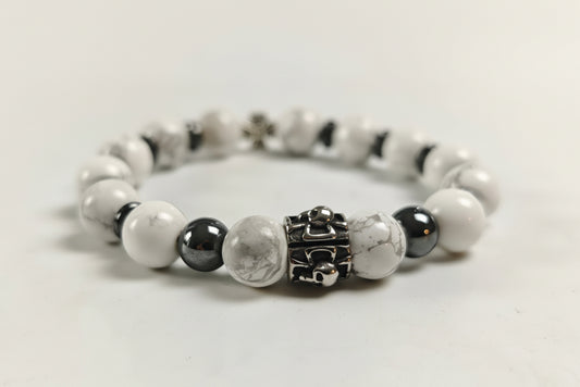 Edelstein-Armband „Deep Calm“ – Weißer Howlith & Hämatit
