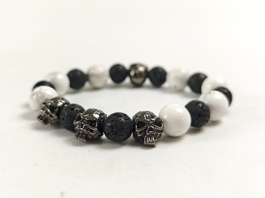 Edelstein-Armband „Light & Shadow“ – Weißer Howlith & Schwarze Lava