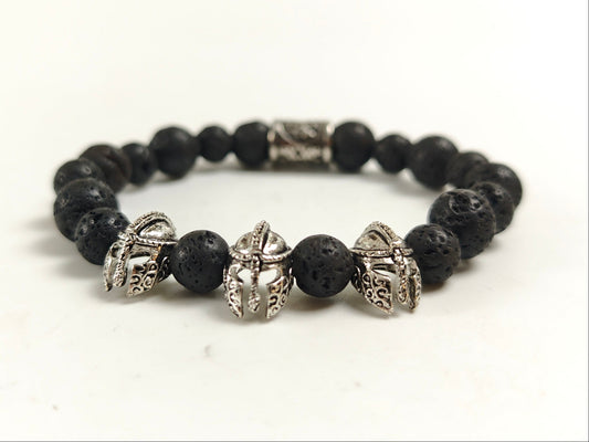 Edelstein-Armband „Warrior Spirit“ – Schwarze Lava & Spartaner-Helme