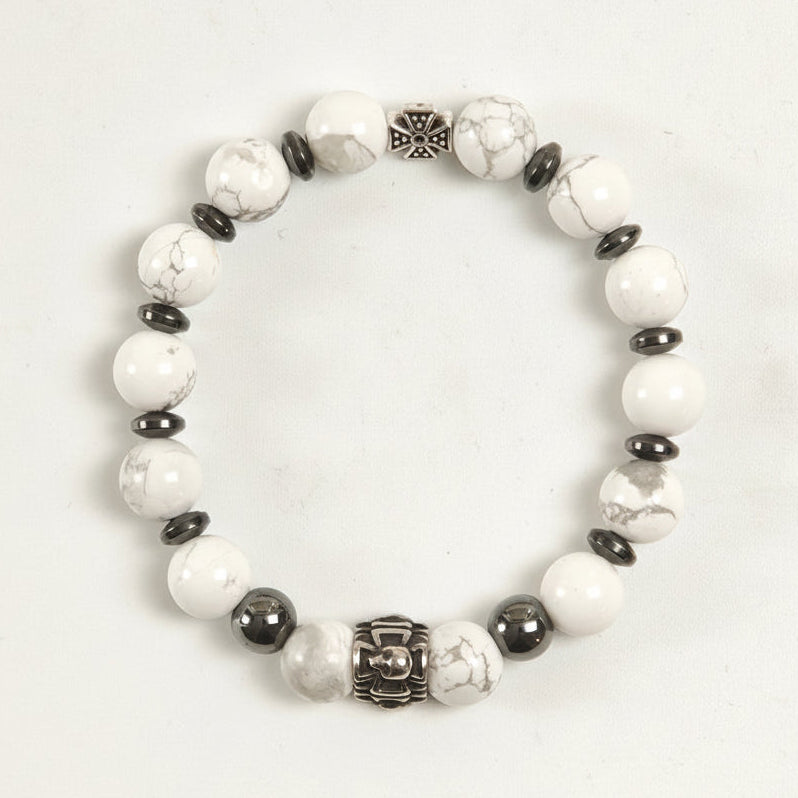 Edelstein-Armband „Deep Calm“ – Weißer Howlith & Hämatit