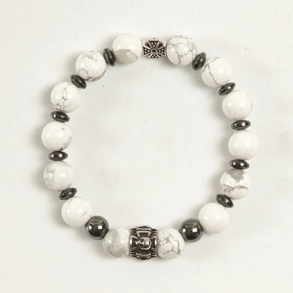 Edelstein-Armband „Deep Calm“ – Weißer Howlith & Hämatit