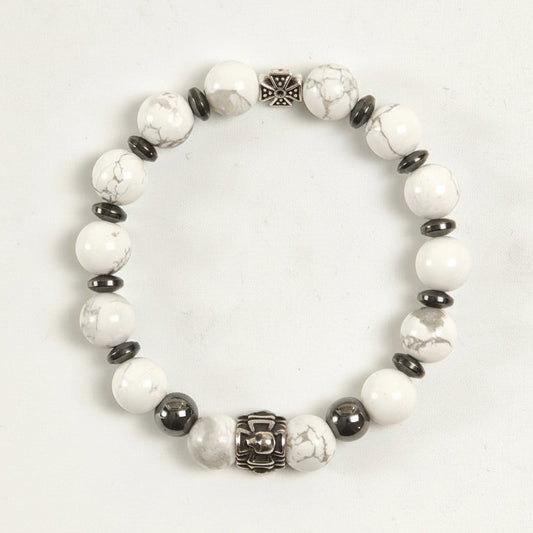 Edelstein-Armband „Deep Calm“ – Weißer Howlith & Hämatit