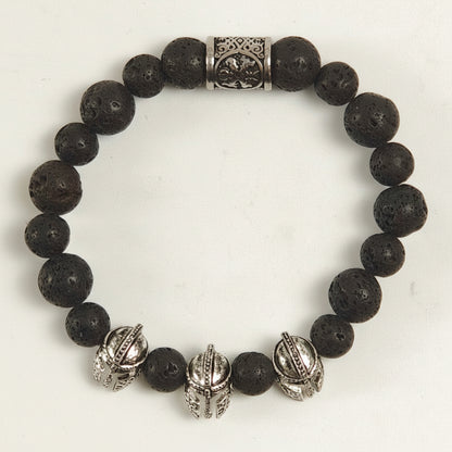 Edelstein-Armband „Warrior Spirit“ – Schwarze Lava & Spartaner-Helme