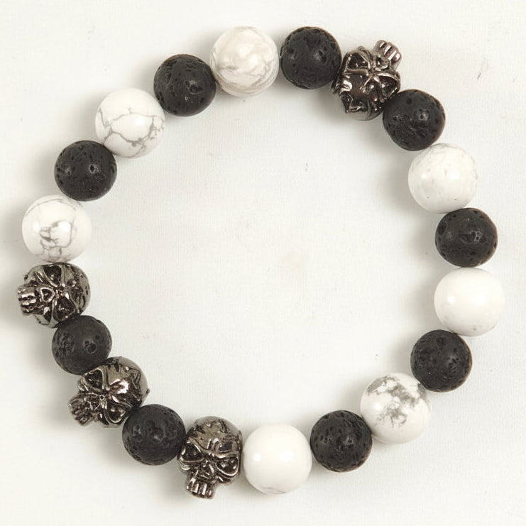 Edelstein-Armband „Light & Shadow“ – Weißer Howlith & Schwarze Lava