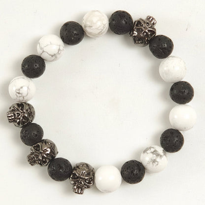 Edelstein-Armband „Light & Shadow“ – Weißer Howlith & Schwarze Lava