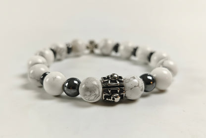Edelstein-Armband „Deep Calm“ – Weißer Howlith & Hämatit