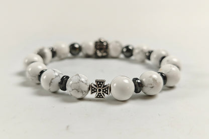 Edelstein-Armband „Deep Calm“ – Weißer Howlith & Hämatit