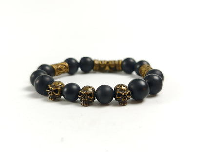 Edelstein-Armband „Golden Myth“ – Onyx Matt & Bronze Skulls