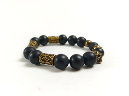 Edelstein-Armband „Golden Myth“ – Onyx Matt & Bronze Skulls