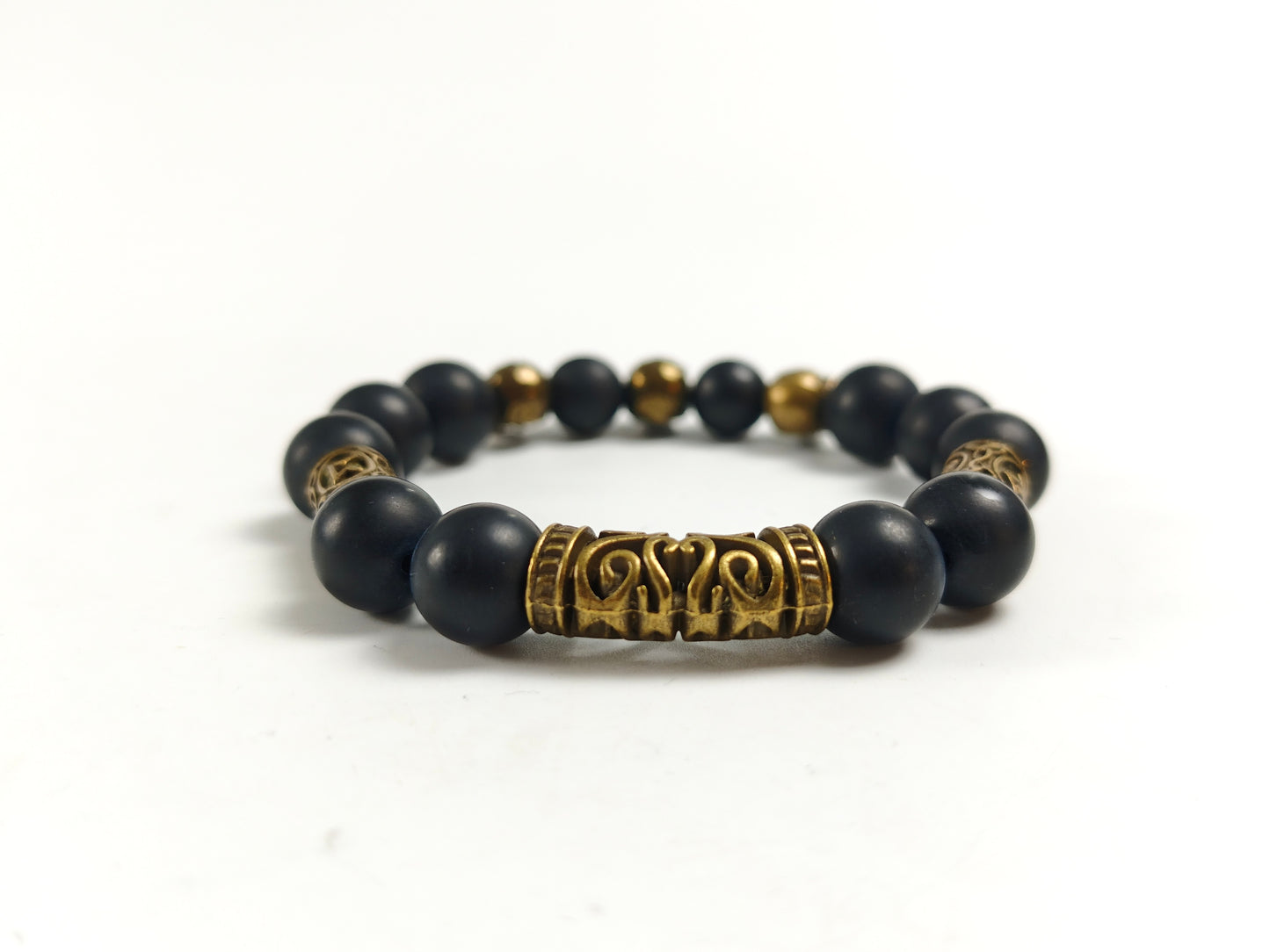 Edelstein-Armband „Golden Myth“ – Onyx Matt & Bronze Skulls