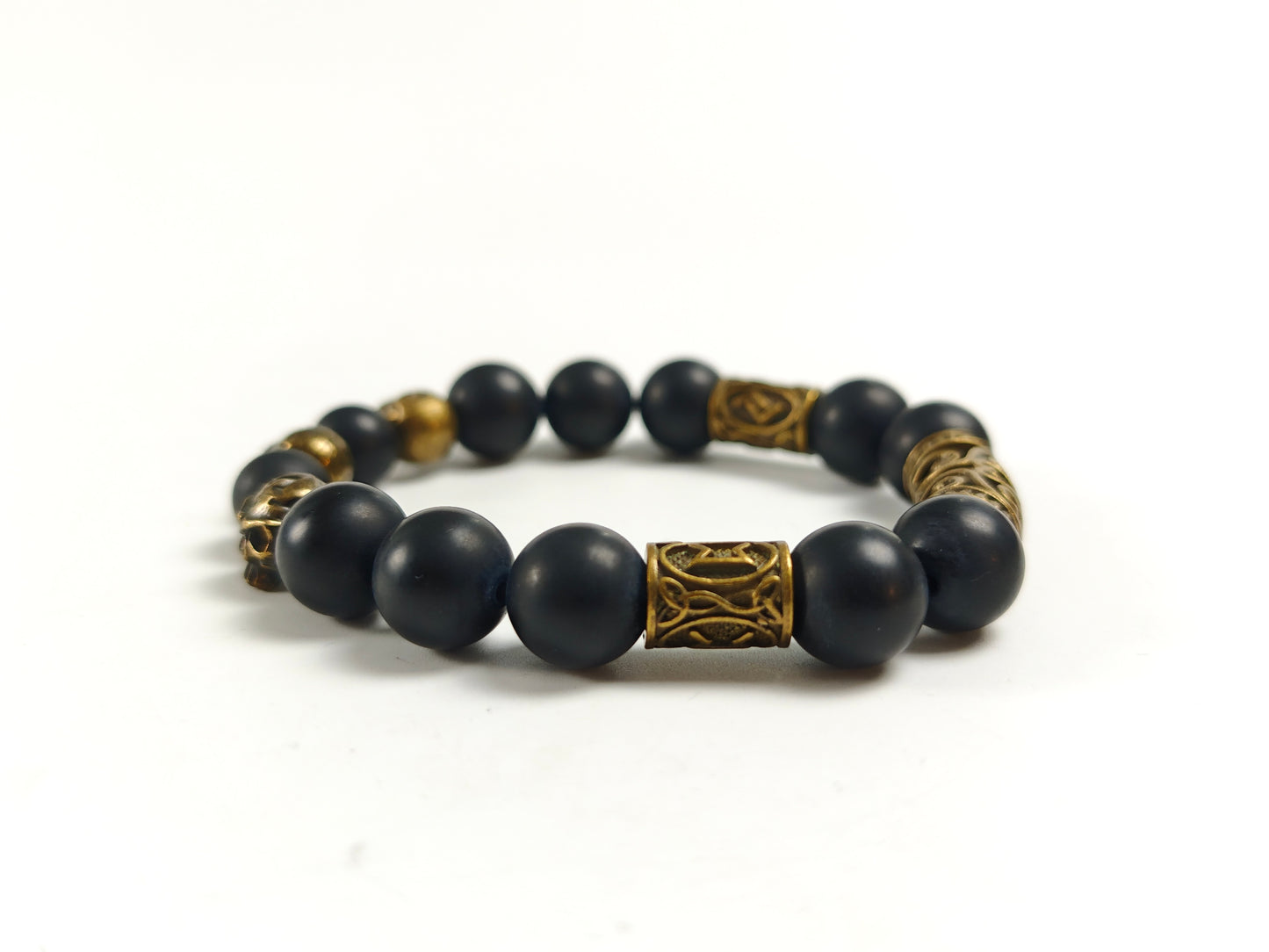 Edelstein-Armband „Golden Myth“ – Onyx Matt & Bronze Skulls