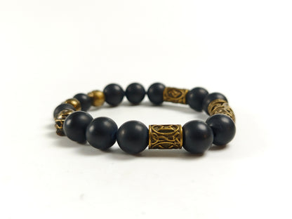 Edelstein-Armband „Golden Myth“ – Onyx Matt & Bronze Skulls