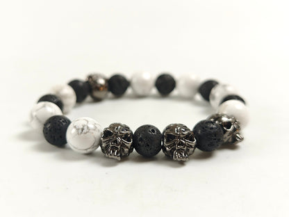 Edelstein-Armband „Light & Shadow“ – Weißer Howlith & Schwarze Lava