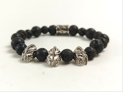 Edelstein-Armband „Warrior Spirit“ – Schwarze Lava & Spartaner-Helme