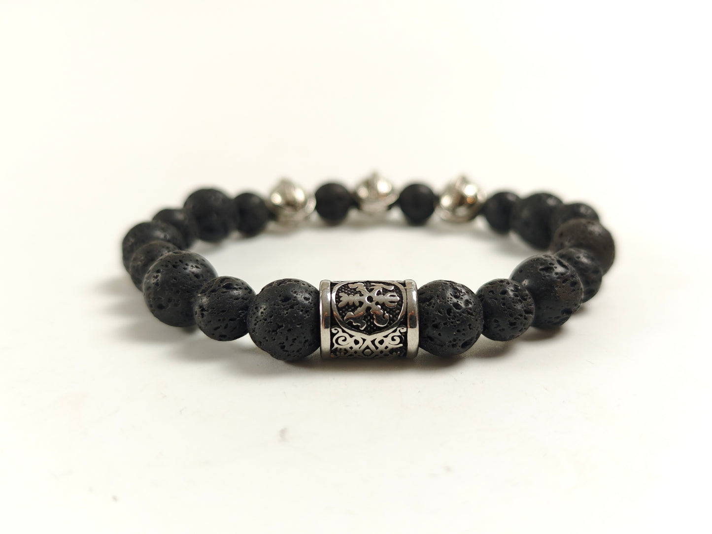 Edelstein-Armband „Warrior Spirit“ – Schwarze Lava & Spartaner-Helme