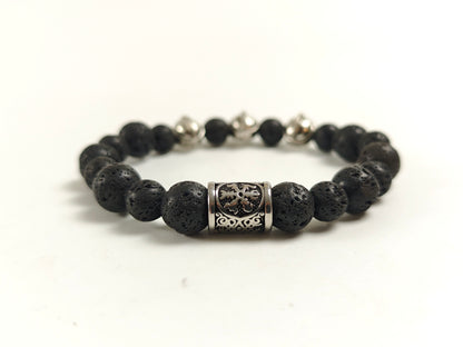 Edelstein-Armband „Warrior Spirit“ – Schwarze Lava & Spartaner-Helme