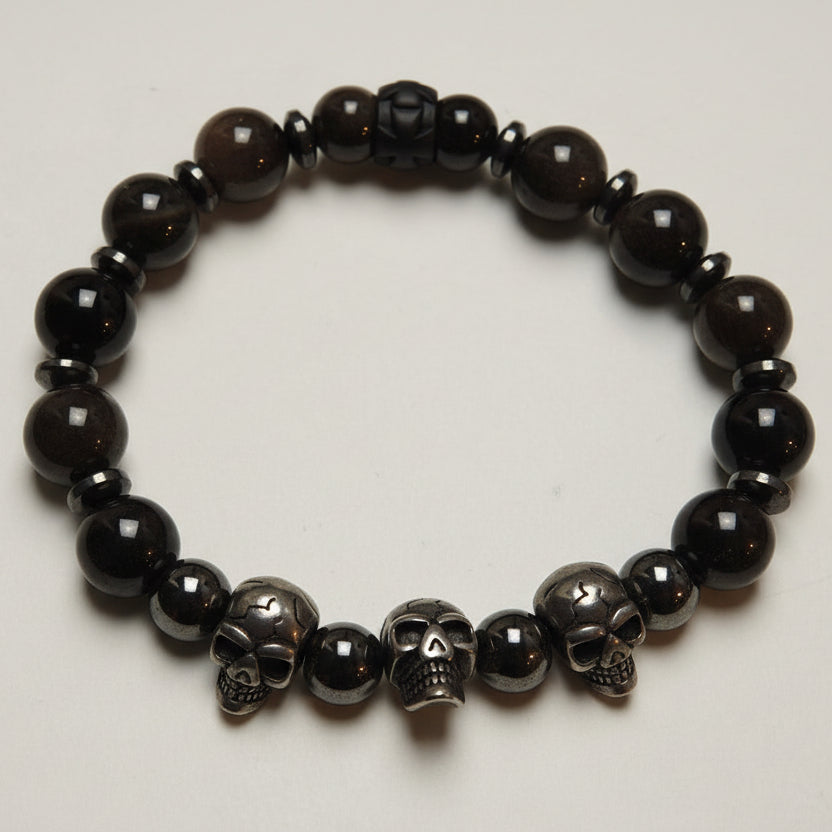Edelstein-Armband „Steel Guardian“ – Obsidian & Hämatit