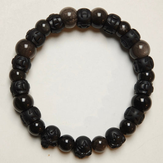 Edelstein-Armband „Silver Eclipse“ – Obsidian & Dark Chrome