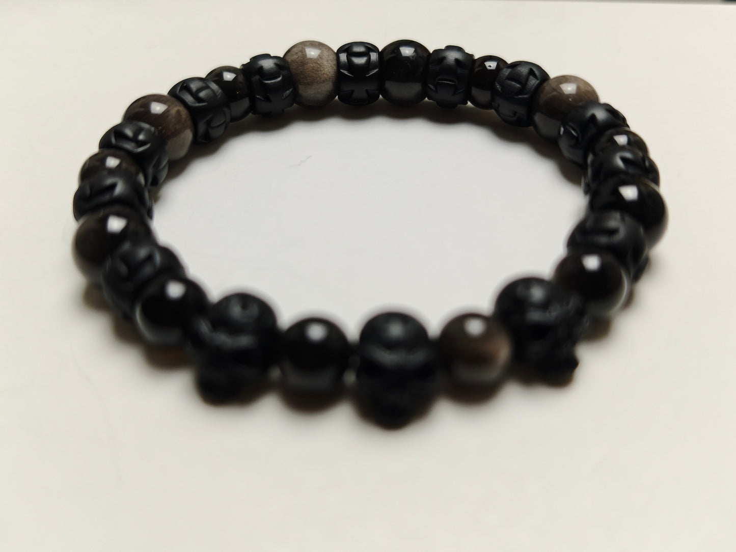 Edelstein-Armband „Silver Eclipse“ – Obsidian & Dark Chrome