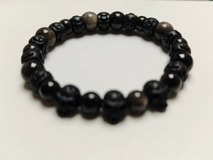 Edelstein-Armband „Silver Eclipse“ – Obsidian & Dark Chrome