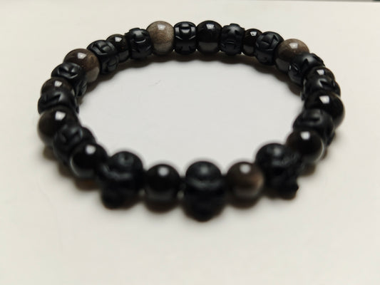Edelstein-Armband „Silver Eclipse“ – Obsidian & Dark Chrome