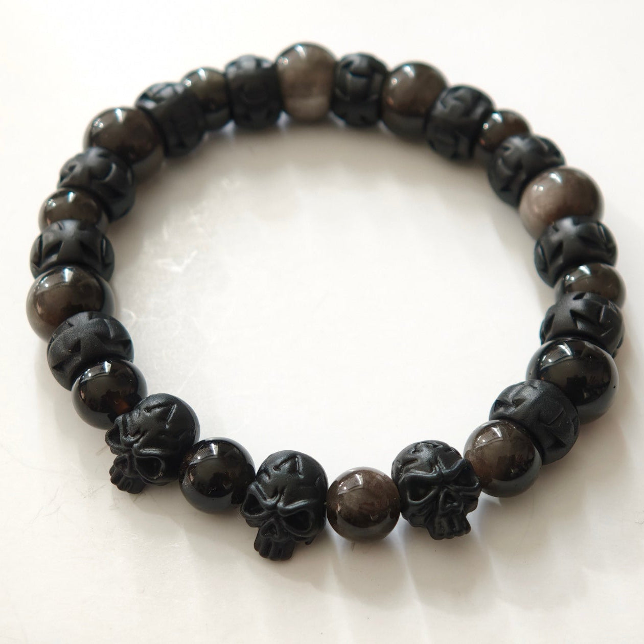 Edelstein-Armband „Silver Eclipse“ – Obsidian & Dark Chrome