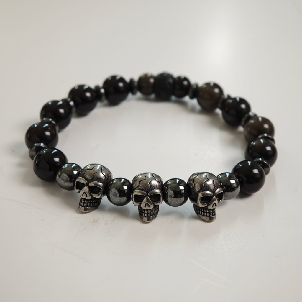 Edelstein-Armband „Steel Guardian“ – Obsidian & Hämatit